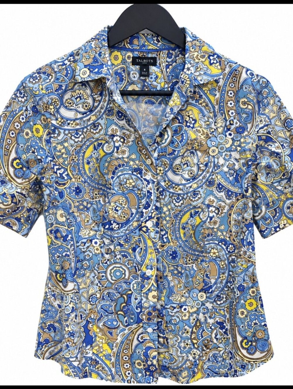 Talbots Blue Non Iron Paisley Floral Blouse Sz 8P